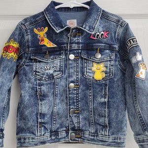 Childrens 4t upcycled jean jacket with iron on patches